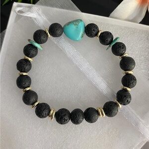 Gold Filled Black Lava & Turquoise Beaded Bracelet